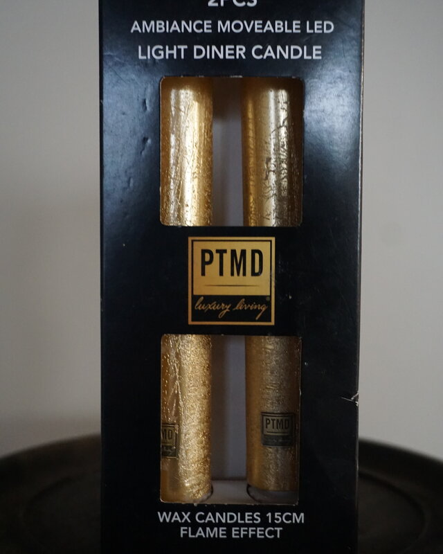 PTMD LED Diner Kaars | Rustic Gold | 2 Stuks | Beweegbare Vlam