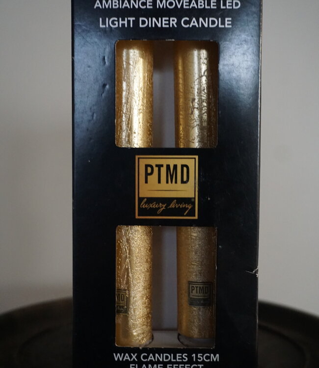 PTMD LED Diner Kaars | Rustic Gold | 2 Stuks | Beweegbare Vlam
