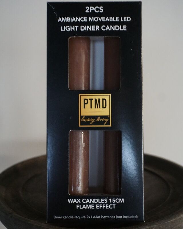 PTMD LED Diner Kaars | Rustic Brown | 2 Stuks | Beweegbare Vlam