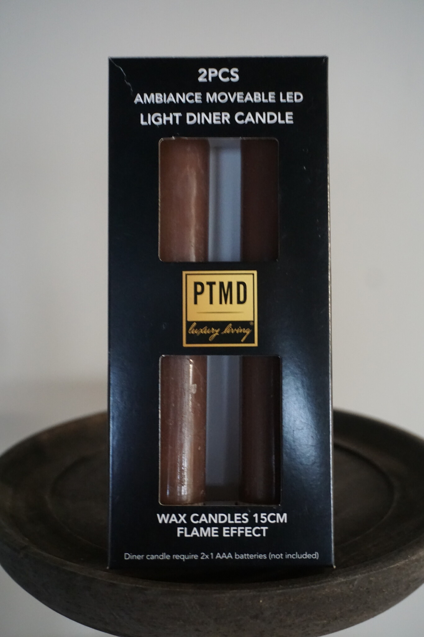 PTMD LED Diner Kaars | Rustic Brown | 2 Stuks | Beweegbare Vlam