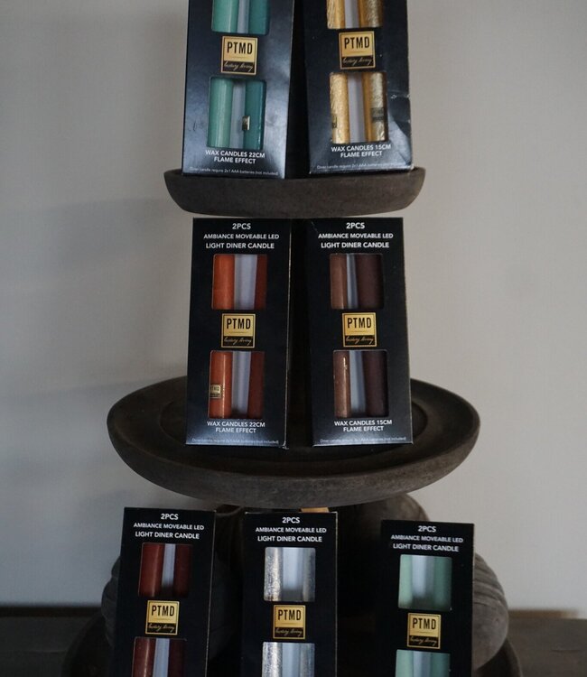 PTMD LED Diner Kaars | Stone Brown | 2 Stuks | Beweegbare Vlam