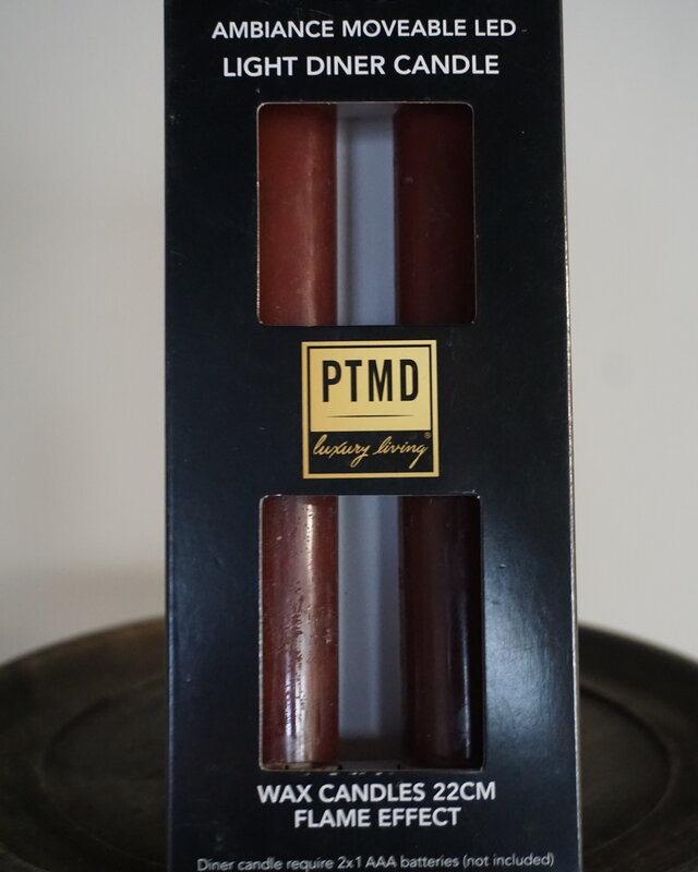 PTMD LED Diner Kaars | Stone Brown | 2 Stuks | Beweegbare Vlam