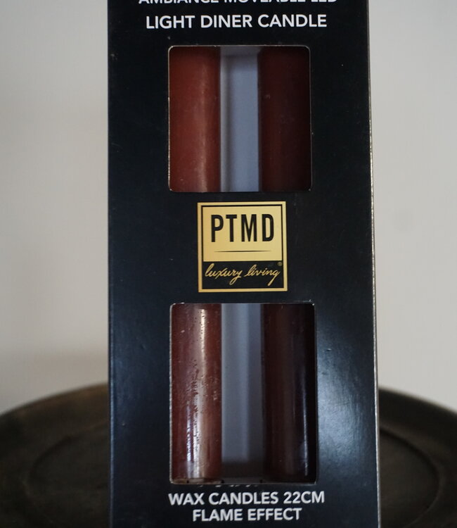 PTMD LED Diner Kaars | Stone Brown | 2 Stuks | Beweegbare Vlam