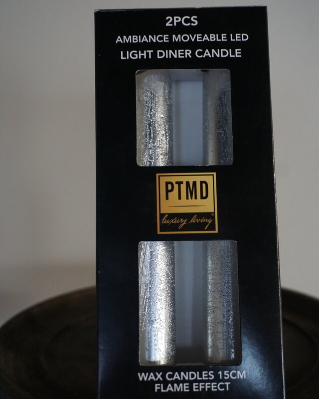 PTMD LED Diner Kaars | Rustic Silver | 2 Stuks | Beweegbare Vlam