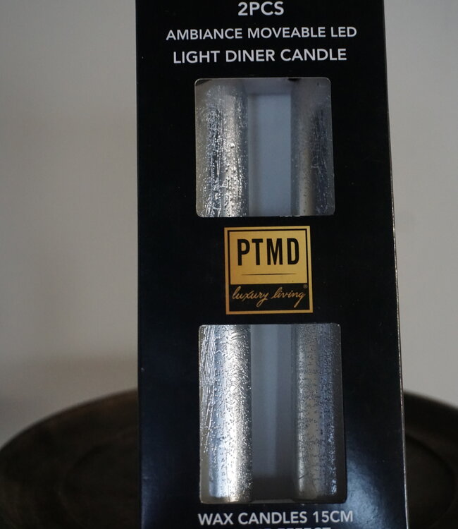 PTMD LED Diner Kaars | Rustic Silver | 2 Stuks | Beweegbare Vlam