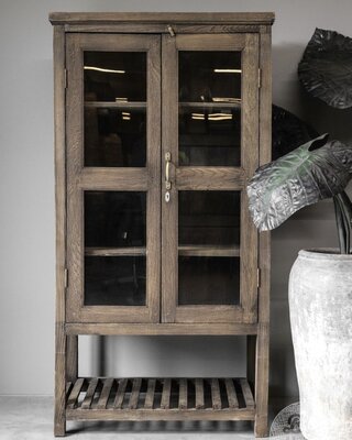 Be-Uniq Oude Vitrinekast | Rustiek Verweerd | H188 x B94 x D47 cm