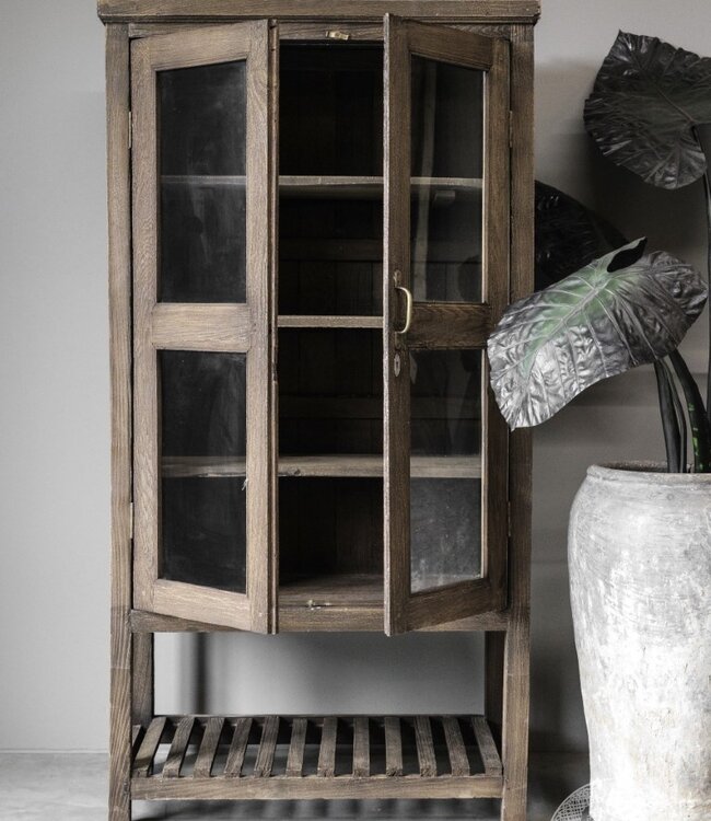 Be-Uniq Oude Vitrinekast | Rustiek Verweerd | H188 x B94 x D47 cm