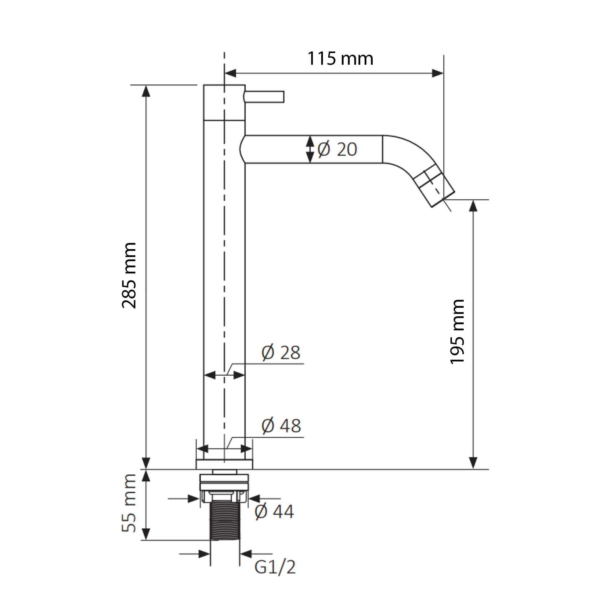 Differnz Koudwaterkraan Hoog | Chroom | H28,5xD11,5 cm