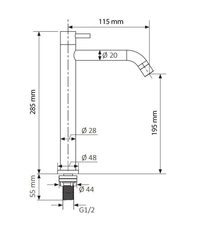 Differnz Koudwaterkraan Hoog | Mat Goud | H28,5xD11,5 cm