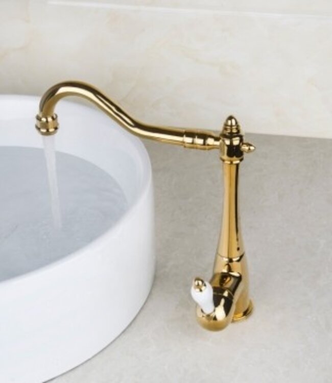 Rene Houtman Nostalgische Wastafelkraan | Antiek Goud | H27,5 cm