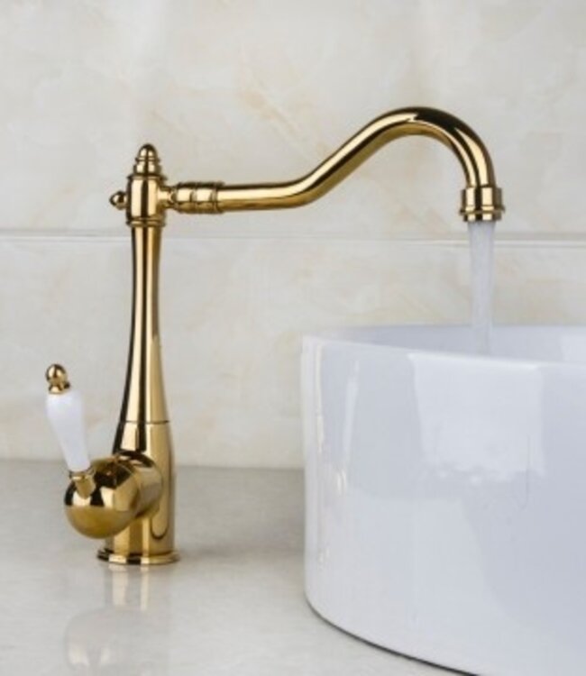 Rene Houtman Nostalgische Wastafelkraan | Antiek Goud | H27,5 cm