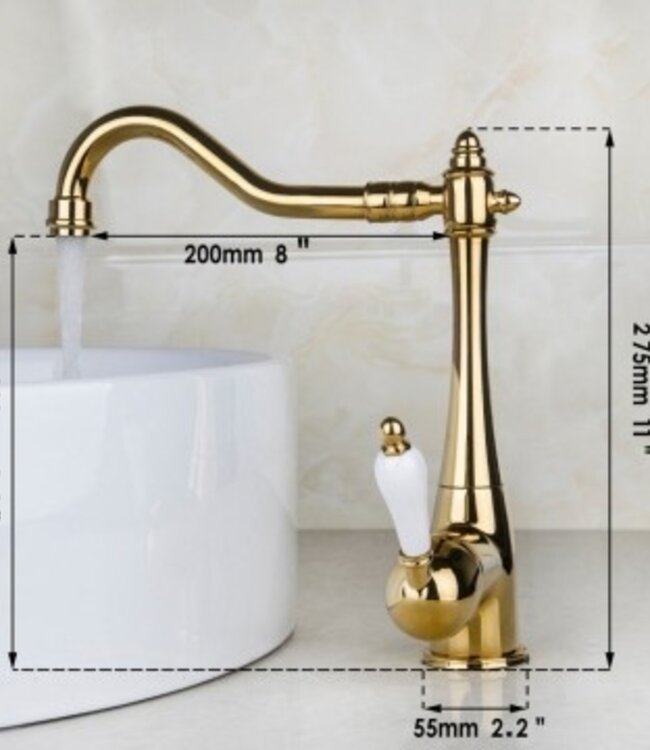 Rene Houtman Nostalgische Wastafelkraan | Antiek Goud | H27,5 cm