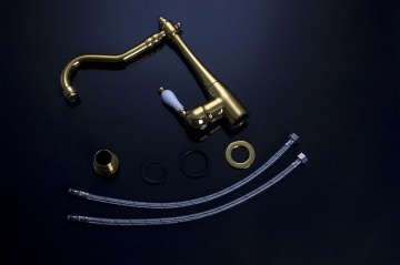 Rene Houtman Nostalgische Wastafelkraan | Antiek Goud | H27,5 cm