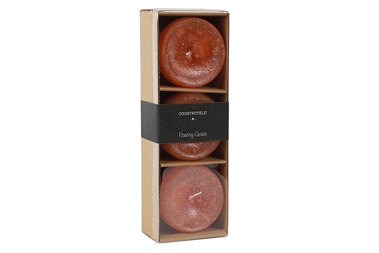 Countryfield Drijfkaars Bollie | Oranje | H5,5 x Ø8 cm | 3 Stuks