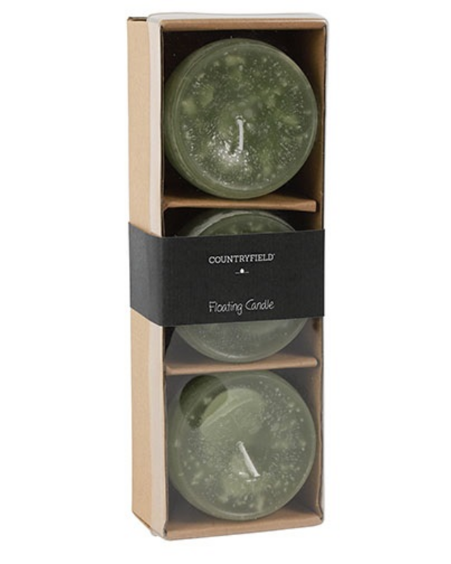 Countryfield Drijfkaars Bollie | Groen | H5,5 x Ø8 cm | 3 Stuks