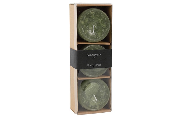 Countryfield Drijfkaars Bollie | Groen | H5,5 x Ø8 cm | 3 Stuks