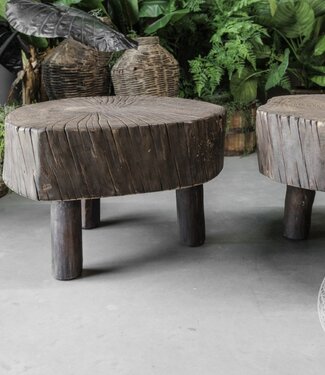 Be-Uniq Bijzettafel Oude Schijf Hout | Gerookt | H42 x B55 x D58 cm