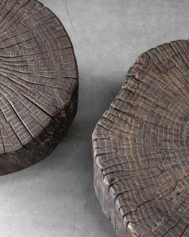 Be-Uniq Bijzettafel Oude Schijf Hout | Gerookt | H42 x B55 x D58 cm