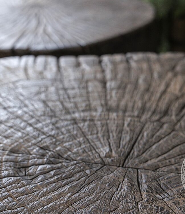 Be-Uniq Bijzettafel Oude Schijf Hout | Gerookt | H42 x B55 x D58 cm