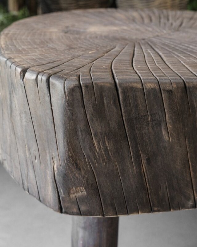 Be-Uniq Bijzettafel Oude Schijf Hout | Gerookt | H42 x B55 x D58 cm