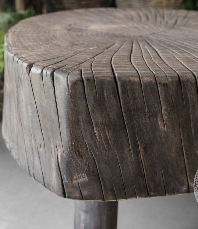 Be-Uniq Bijzettafel Oude Schijf Hout | Gerookt | H42 x B55 x D58 cm