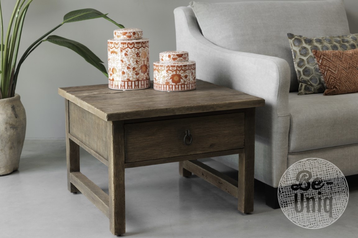 Be-Uniq Bijzettafel Met Lade | Rustic Collection | H50 x B70 x D70 cm