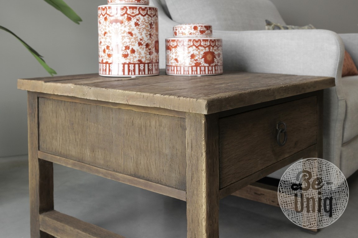 Be-Uniq Bijzettafel Met Lade | Rustic Collection | H50 x B70 x D70 cm