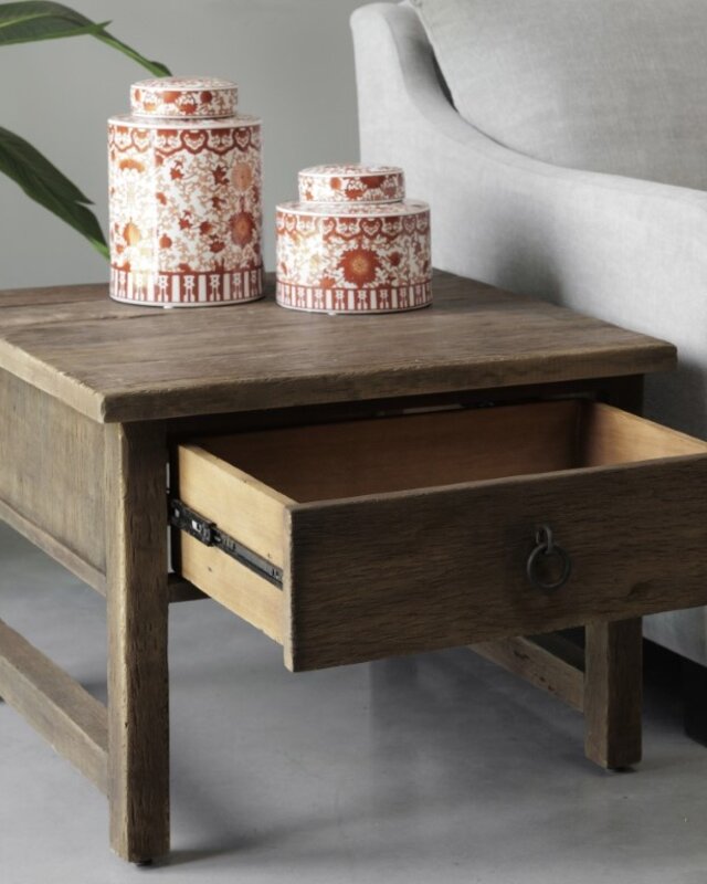 Be-Uniq Bijzettafel Met Lade | Rustic Collection | H50 x B70 x D70 cm