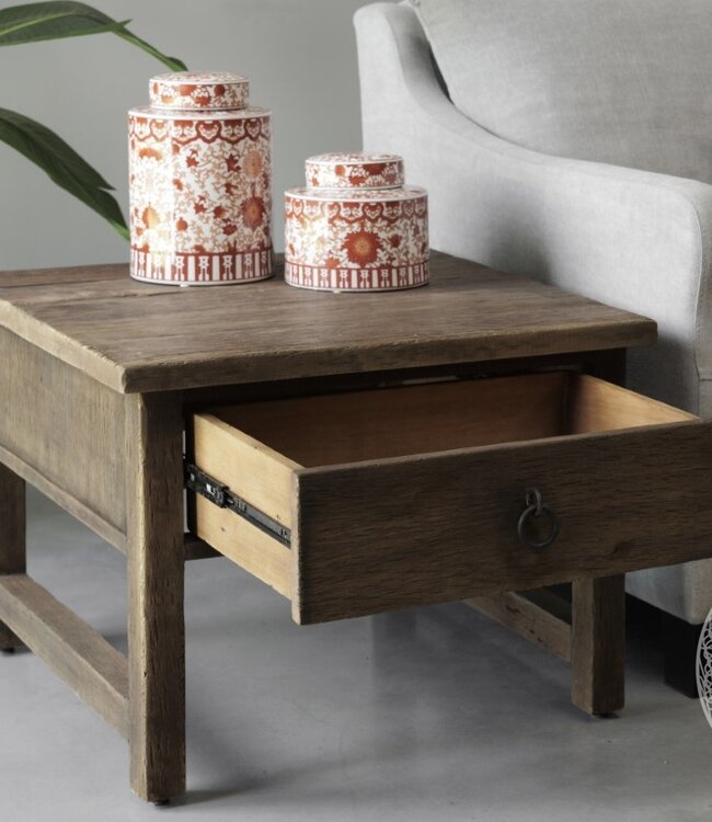 Be-Uniq Bijzettafel Met Lade | Rustic Collection | H50 x B70 x D70 cm