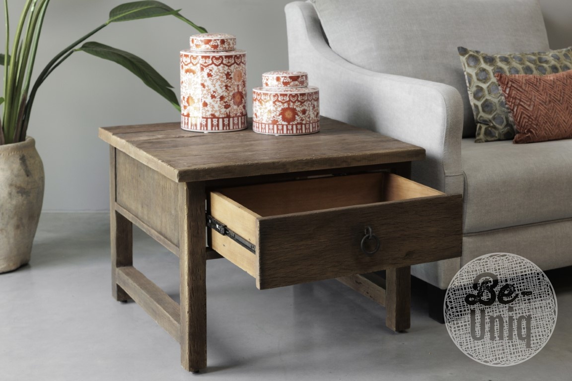 Be-Uniq Bijzettafel Met Lade | Rustic Collection | H50 x B70 x D70 cm