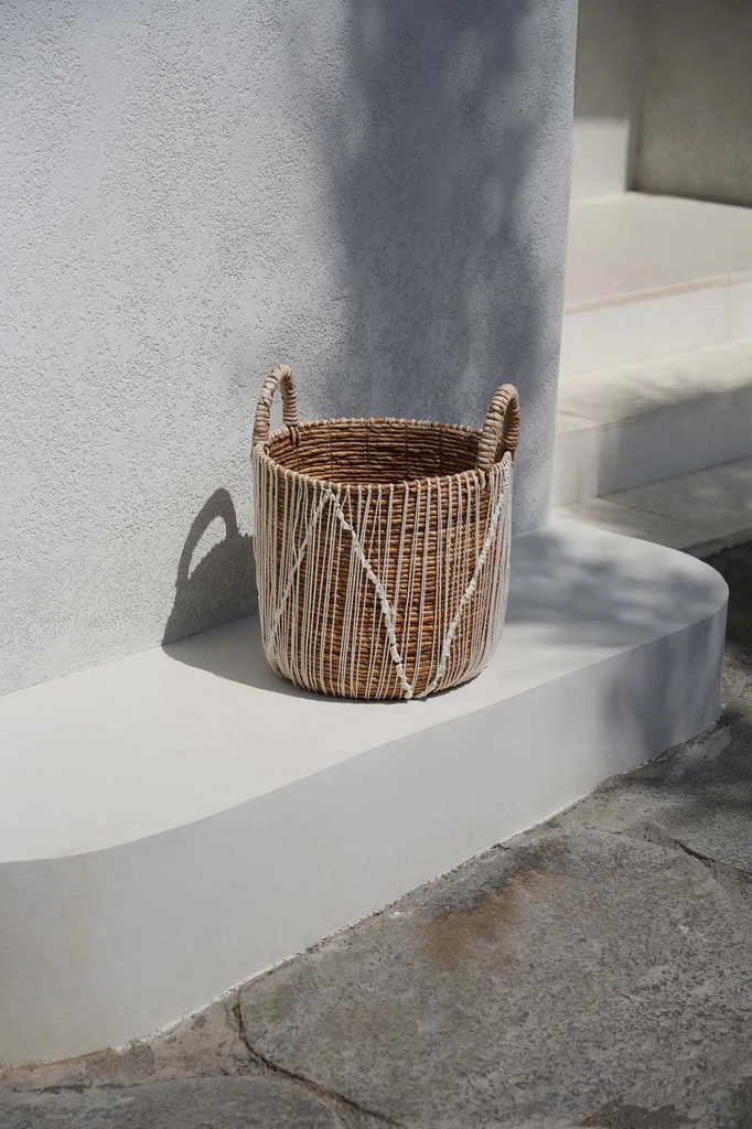 Bazar Bizar De Straight Stitched Macrame Mand - Naturel Wit - L
