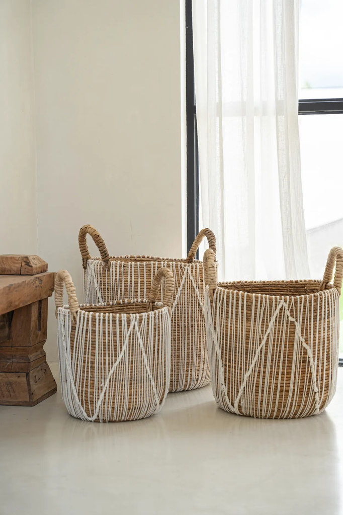 Bazar Bizar De Straight Stitched Macrame Mand - Naturel Wit - S