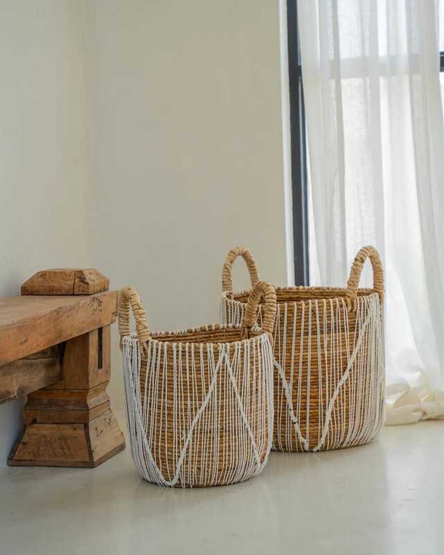 Bazar Bizar De Straight Stitched Macrame Mand - Naturel Wit - S