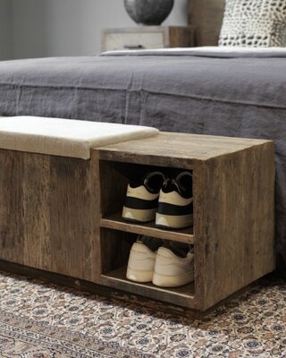Be-Uniq Houten Bedbak/Kist | Linnen Zitting | H45 x B120 x D40 cm