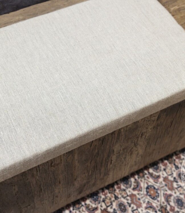 Be-Uniq Houten Bedbak/Kist | Linnen Zitting | H45 x B120 x D40 cm