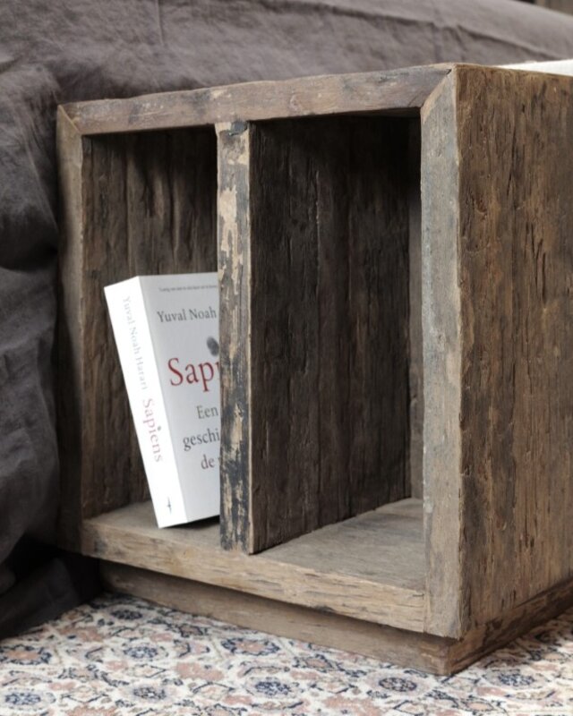 Be-Uniq Houten Bedbak/Kist | Linnen Zitting | H45 x B120 x D40 cm