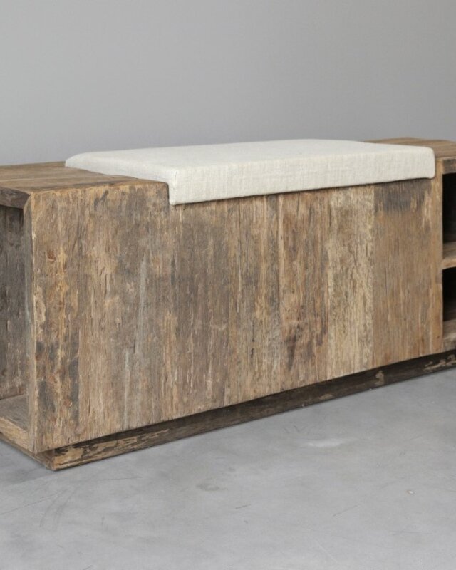 Be-Uniq Houten Bedbak/Kist | Linnen Zitting | H45 x B120 x D40 cm