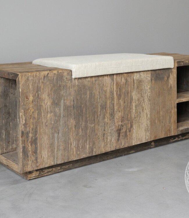 Be-Uniq Houten Bedbak/Kist | Linnen Zitting | H45 x B120 x D40 cm