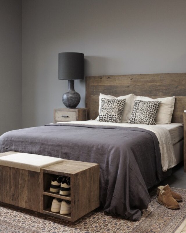 Be-Uniq Houten Bedbak/Kist | Linnen Zitting | H45 x B120 x D40 cm