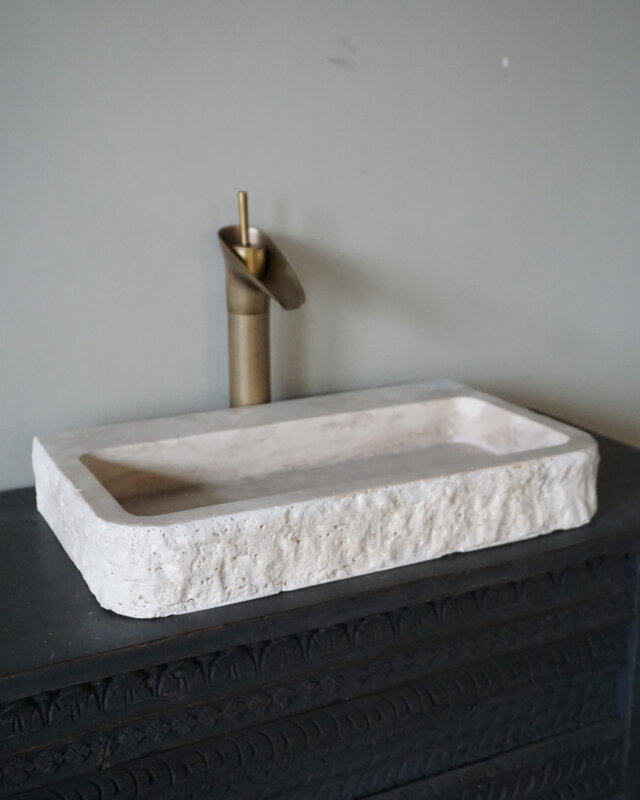Forzalaqua Wasbak Taranti | Travertin Gezoet | H8 x B50 x D30 cm