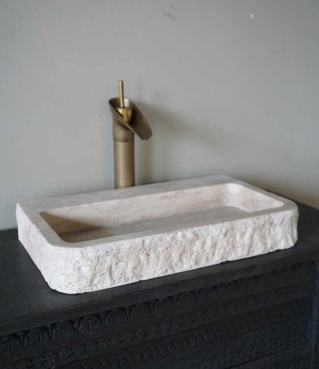 Forzalaqua Wasbak Taranti | Travertin Gezoet | H8 x B50 x D30 cm