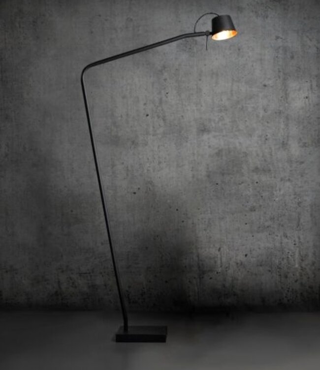 Frezoli Pliz Vloerlamp | Mat Zwart Met Koperen Kap