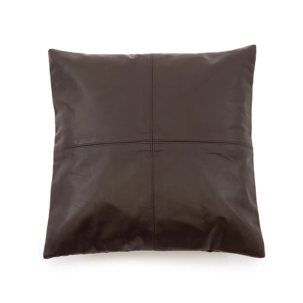 Bazar Bizar De Four Panel Leather Kussenhoes - Chocolade - 40x40