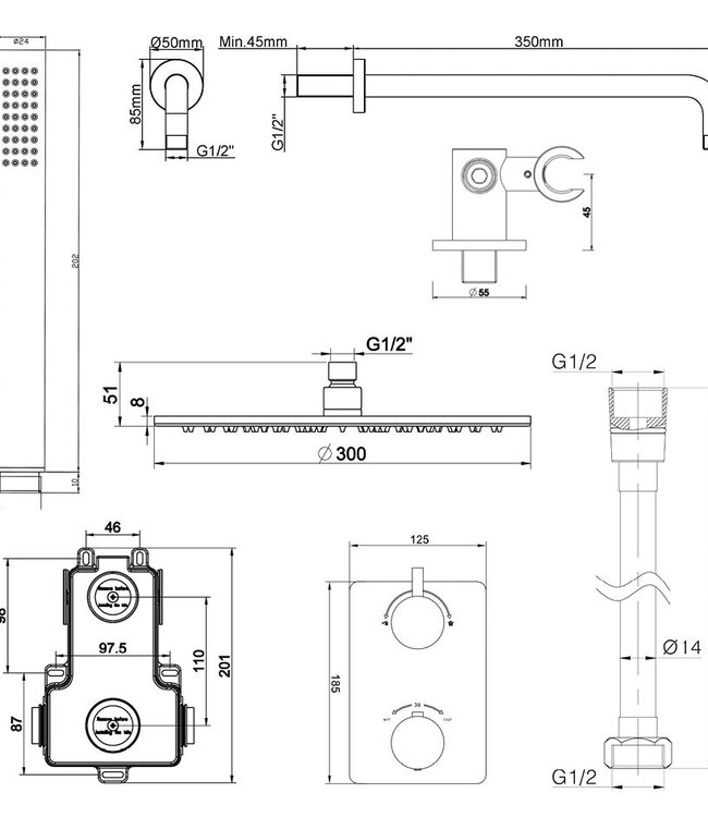 Wiesbaden Caral Complete Doucheset | Geborsteld Brons Koper | 2 Maten