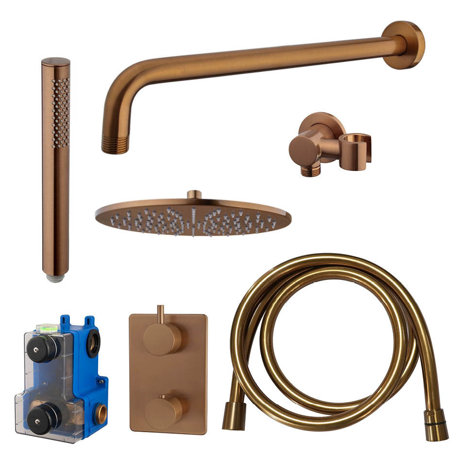 Wiesbaden Caral Complete Doucheset | Geborsteld Brons Koper | 2 Maten