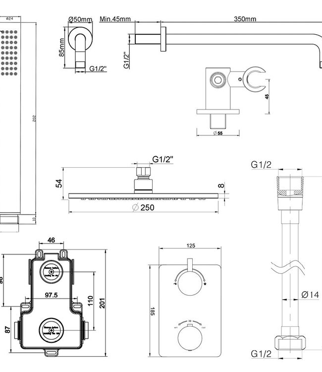 Wiesbaden Caral Complete Doucheset | Geborsteld Brons Koper | 2 Maten
