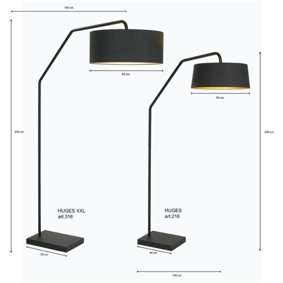 Frezoli Huges Vloerlamp XXL | Mat Zwart | H235 cm