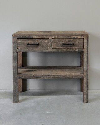 Be-Uniq Haltafel 2 Lades | Oud Hout | H80xB80xD35 cm