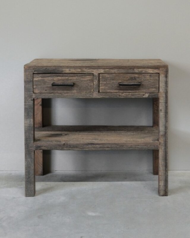 Be-Uniq Haltafel 2 Lades | Oud Hout | H80xB80xD35 cm