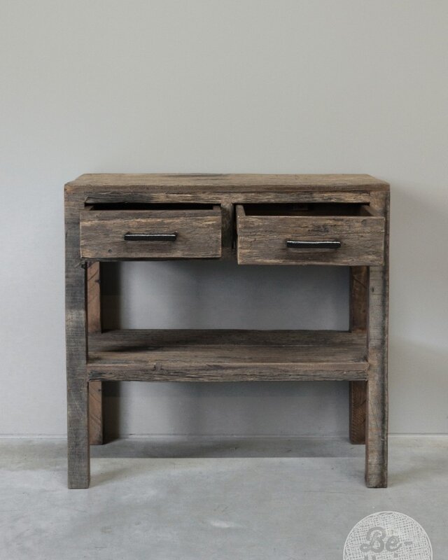 Be-Uniq Haltafel 2 Lades | Oud Hout | H80xB80xD35 cm
